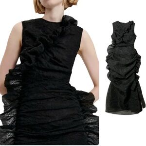 Cecilie Bahnsen Ruffled Sleeveless Dress Size 8 Black